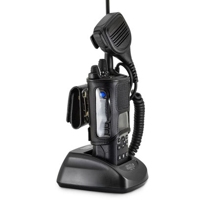 Picture of Turtleback Carry Holder for Kenwood VP6000 Viking 6000 Fire and Police Two Way Radio Belt Clip Holster Case, Black Leather Pouch with Heavy Duty Rotating Ratcheting 2.25" Belt Loop Made in USA