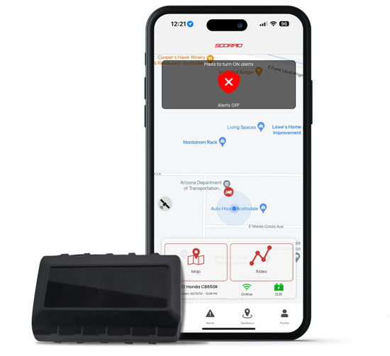 Picture of Scorpio GPS Tracker for Motorcycles, Side-by-Sides, ATVs, Scooters, and Vehicles. 4G LTE Real-Time Tracking with Instant Security Notifications. Simple 2 Wire DIY Install. Plans from $9.99/Month.