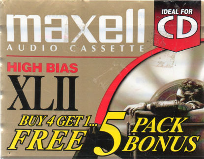 Picture of Five Maxell Audio Cassettes: High Bias XLII, 90 minutes, Position IEC Type II High