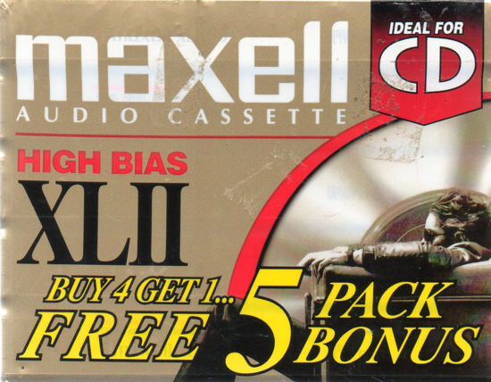 Picture of Five Maxell Audio Cassettes: High Bias XLII, 90 minutes, Position IEC Type II High