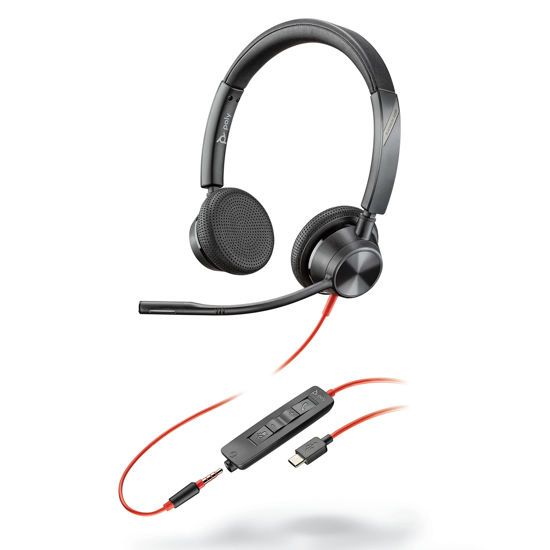 Picture of Plantronics - Blackwire 3325 Wired Stereo USB-C Headset with Boom Mic (Poly) - Connect to PC/Mac via USB-C or Mobile/Tablet via 3.5 mm Connector - Works with Teams, Zoom & More