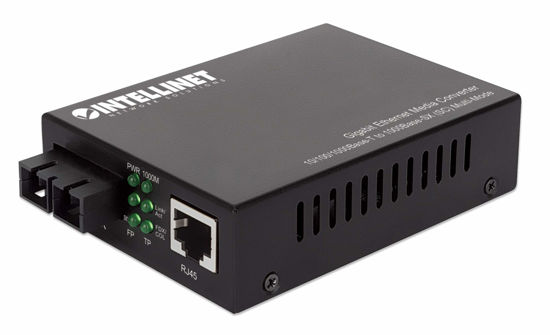 Picture of Intellinet Multimode SC Gigabit Ethernet Fiber Media Converter, Autonegotiation, 10/100/1000Base-T to 1000Base-SX, up to 1,800 ft. (550 m), 850 nm - 508544