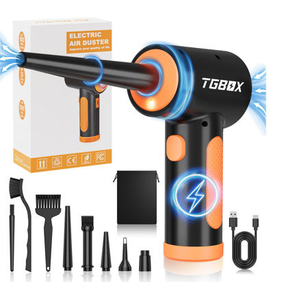 Picture of Electronic Compressed Air Duster 100000RPM, 3 Speeds Powerful Cordless Air Duster,Portable Air Blower for Cleaning Computer Keyboard PC, Orange