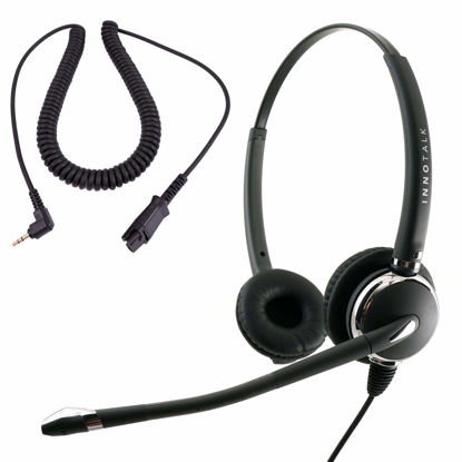 Picture of 2.5mm Phone Telephone Headset - Best Pro Noise Cancel Binaural Office Headset Compatible with Cisco SPA, Panasonic, Vtech, Uniden and Cordless Dect Phones Plus Compatible with Plantronics QD