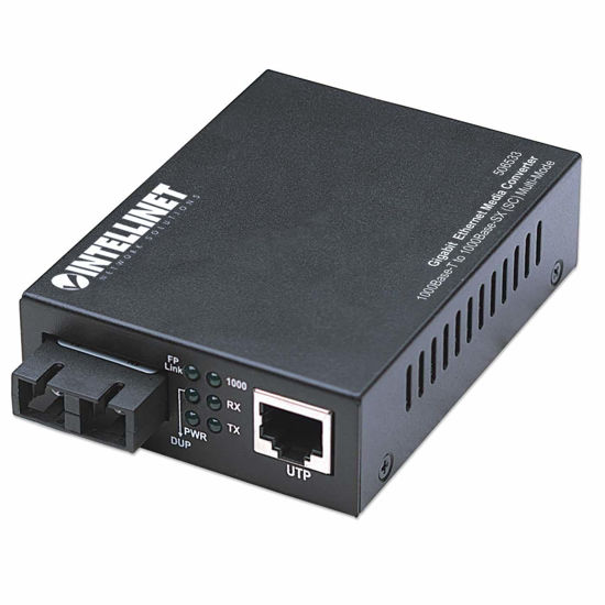 Picture of Intellient Network Solutions Gigabit Ethernet Media Converter - 1 x RJ-45 Network, 1 x SC Duplex Network - 10/100/1000Base-T, 1000Base-SX - External - Intellinet 506533