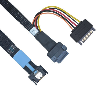 Picture of LetLinkSo PCIe 5.0 MCIO x4 to EDSFF E1 E3 Cable for E1.S E1.L E3.S E3.L SSD with 15P Power, 2.1ft(65 cm)