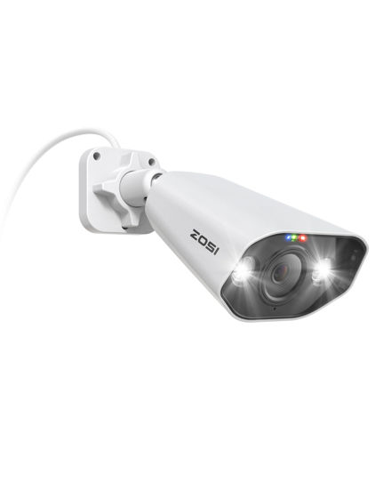 Picture of ZOSI 4K PoE Add-on Camera,Person Vehicle Detection,Two Way Audio,Color Night Vision,Light&Sound Alerts,8MP Weatherproof Outdoor Indoor Home Security Bullet IP Cam,Only Compatible 4K POE NVR