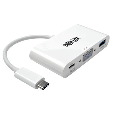 Picture of Tripp Lite USB C to VGA Multiport Video Adapter Converter 1080p w/ USB-A Hub, & USB-C PD Charging, Thunderbolt 3 Compatible, USB Type C, USB-C, USB Type-C (U444-06N-VU-C)