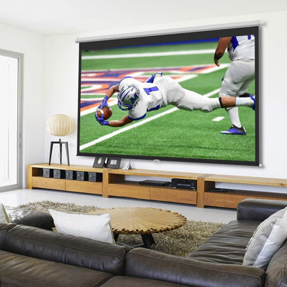 Picture of ZYXQQJ Manual Pull Down Projector Screen HD Retractable Movie Screen 40" 50" 60" 72" Projection Screen 4K for Indoor Outdoor(16:9,50inch)