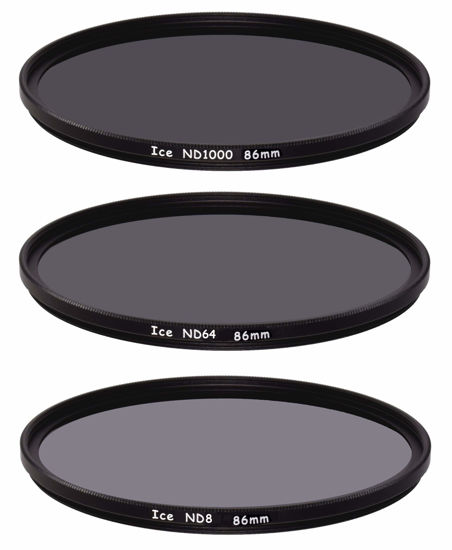 Picture of ICE 86mm Slim ND Filter Set ND1000 ND64 ND8 Neutral Density 86 10, 6, 3 Stop Optical Glass