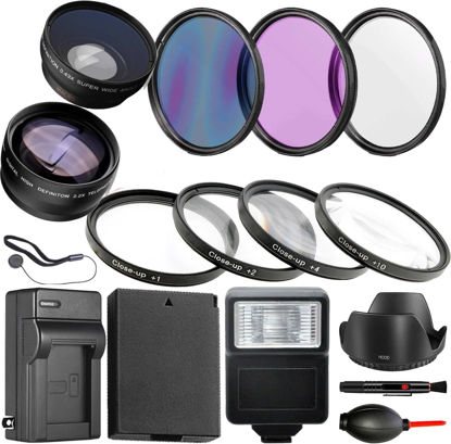 Picture of 49mm Accessory Bundle for Canon EOS R100, R50, R10, M5, M6 Mark II, M6 + 49mm Wide Angle and Telephoto Lens + Battery + Battery Charger + Filters + Slave Flash + More (17pc Bundle)