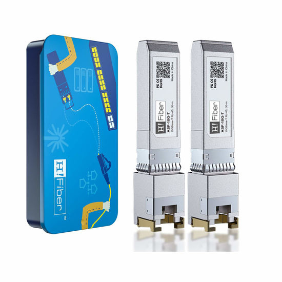 Picture of 2 Pack 10Gb SFP+ RJ45 Transceiver, 10Gbase-T SFP+ Ethernet Copper Module, CAT.6a/7, 30m, for Cisco SFP-10G-T-S, Ubiquiti UF-RJ45-10G, UniFi, TP-Link, Fortinet, Netgear, D-Link, Supermicro and More