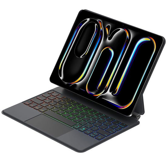 Picture of QYiiD iPad Pro 11 Inch (M4, 2024) Case with Keyboard, Magnetic Detachable Keyboard with Multi-Touch Trackpad, Backlit Wireless Keyboard Case with Easy-Set Magnetic Portrait/Landscape Stand, Black