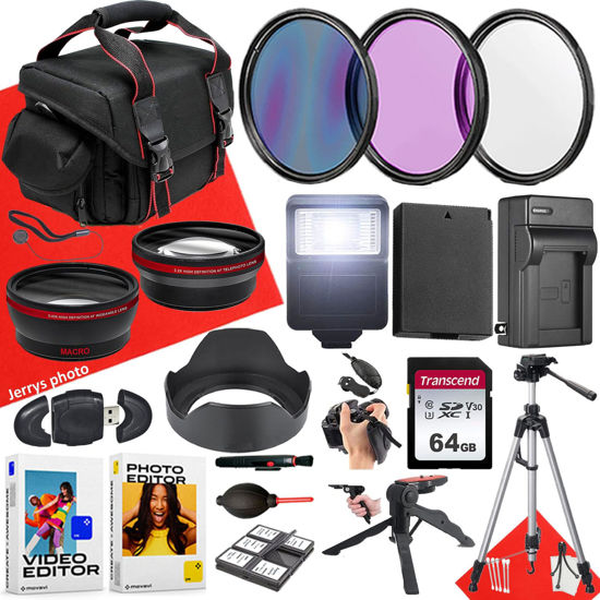 Picture of 58mm Accessory Bundle for Canon EOS Rebel T7, T6, T5, T3, T100, 4000D, 2000D, 1500D + Wide Angle and Telephoto Lens + Battery + 64GB Memory Card + Battery Charger + Filters + More (22pc Bundle)