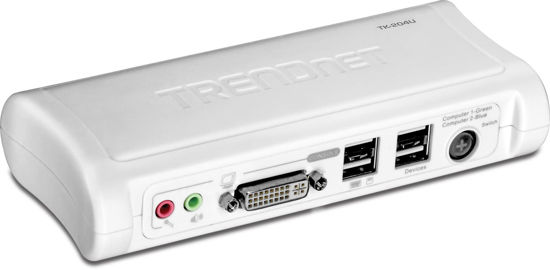 Picture of TRENDnet 2-Port DVI USB KVM Switch & Cable Kit with Audio, Manage Two PCs, 2 x USB Keyboard & Mouse Ports, 2 x Bonus USB 2.0 Ports, 2 Way Audio Support, TK-204UK