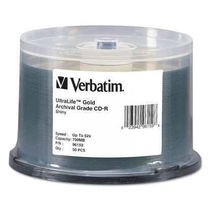 Picture of Verbatim VER96159 - UltraLife Gold Archival Grade CD-R w/Branded Surface 700MB 52X