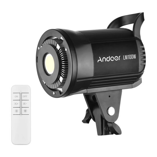 Picture of Andoer LM100W Portable LED Photography Fill Light 100W Studio Video Light 5500K Dimmable Bowens Mount Continuous Light with Remote Control for Product Wedding Photography Live Streaming