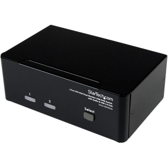 Picture of StarTech.com 2 Port KVM Switch - DVI and VGA w/ Audio and USB 2.0 Hub - Dual Monitor / Display / Screen KVM Switch - DVI VGA , TAA (SV231DDVDUA)