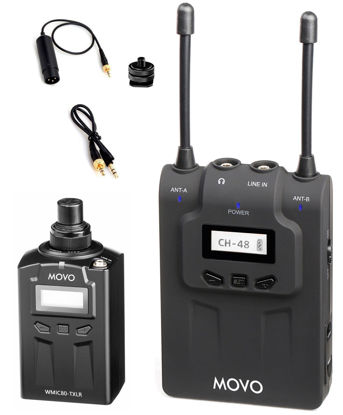 Picture of Movo WMIC80 UHF Wireless Handheld Microphone System with Plug-in XLR Transmitter, Portable Receiver, & Shoe Mount for DSLR Cameras (330' Range)