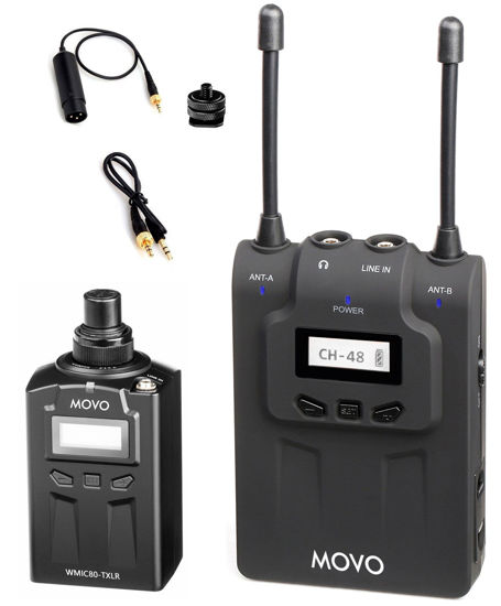 Picture of Movo WMIC80 UHF Wireless Handheld Microphone System with Plug-in XLR Transmitter, Portable Receiver, & Shoe Mount for DSLR Cameras (330' Range)