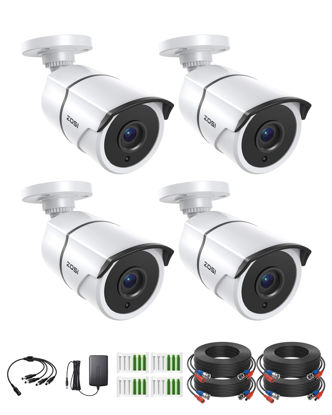 Picture of ZOSI 4 Pack 2.0MP 1080P HD-TVI Security Cameras with Audio, 100ft Night Vision, Outdoor Indoor Weatherproof Home Surveillance CCTV Bullet Camera for 1080P/5MP/4K HD-TVI Analog DVR System