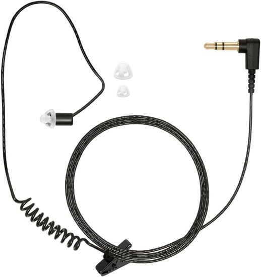 Picture of Sheepdog Covert Police Listen Only Earpiece, 22-Inch Black Cable, 3.5mm Connector, Ultra-Thin Wire, Removable Retainer Ear Hook and 3-Pack Clear Situational Awareness Eartips
