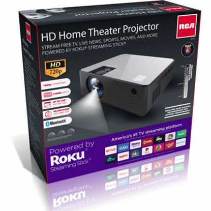 Picture of RCA RPJ133 1080P, 30"-150" Picture Size, Built in Bluetooth, HDMI,USB, Remote,Voice Control, Indoor, Outdoor, Smart Home Theater Projector,Includes Roku Streaming Stick - (Renewed)