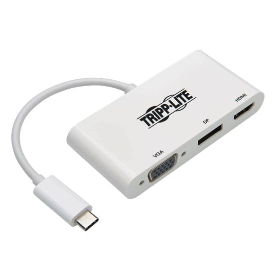 Picture of Tripp Lite USB C to HDMI/DisplayPort/VGA Adapter (M/F), USB 3.1 Gen 1, Thunderbolt 3 to HDMI/DisplayPort/VGA, 4K Adapter, White (U444-06N-HVDPW)