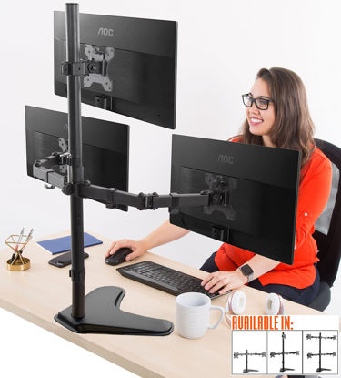 Picture of Stand Steady Triple Monitor Desk Stand with Tabletop Base, for Home or Office Use, Height Adjustable Computer Monitor Stand with Full Articulation VESA Mounts, Fits Most LCD/LED Monitors 13-32 Inches