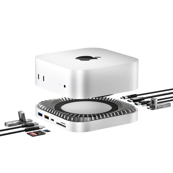 Picture of Mac Mini M4 Dock, Aluminum Mac Mini Stand and HDMI Hub for Mac Mini M4 and M4 Pro 2024 with M.2 NVMe/SATA SSD Enclosure, 4K60Hz HDMI,10G USB A/C, 5G USB A*2, USB-C Charge, SD/TF, Audio