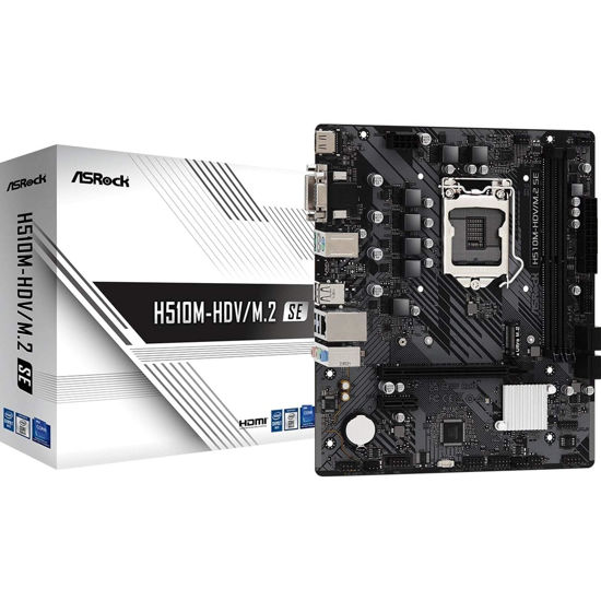 Picture of ASRock H510M-HDV/M.2 SE Motherboard DDR4 3200MHz HDMI, DVI-D, D-Sub 10th Gen Intel® Core™ 11th Gen Intel® Core™(LGA1200) 128Mb AMI UEFI, BIOS