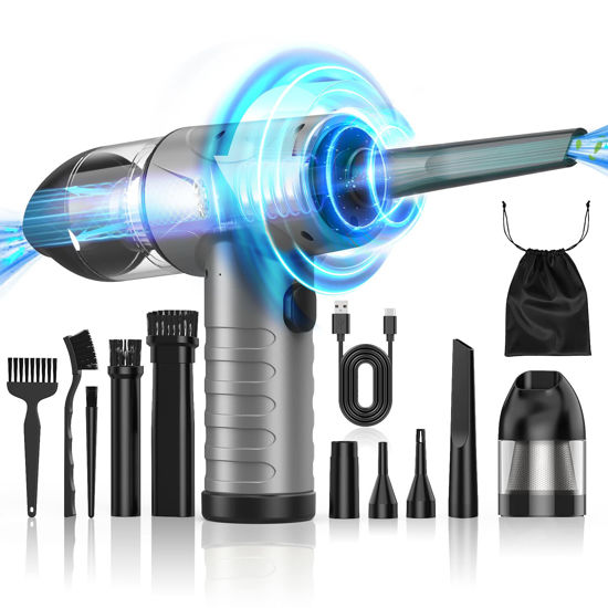 Picture of AFKK Compressed Air Duster,100000RPM Cordless Duster & Vacuum Cleaner 2 in 1, Portable Rechargeable Blower, 7500MAH Reusable Electric Duster- Good Replacement for Can Can, Grey.