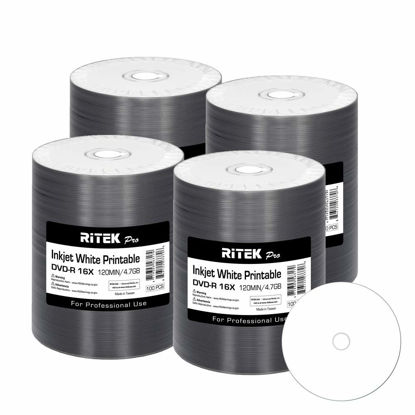Picture of 400 Pack Ritek Pro (Professional Grade) DVD-R 16X 4.7GB AZO Dye (MID MXL RG04) White Inkjet Hub Printable Blank Media Recordable Disc