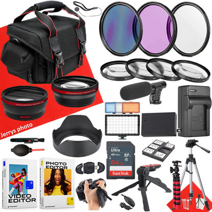 Picture of 49mm Accessory Bundle for Canon EOS: R50, R100, M5, M6 Mark II, M6, R10 + LED Light + Microphone + Wide Angle and Telephoto Lens + Filters + More (28pc Bundle)