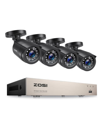 Picture of ZOSI H.265+ Home Security Camera System Outdoor Indoor, 8 Channel 5MP-Lite CCTV DVR Recorder and 4pcs Weatherproof Surveillance Bullet Camera,Night Vision,Remote Access,Motion Alerts (No HDD)