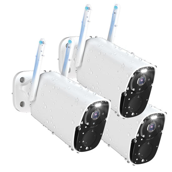 Picture of 3PC Security Cameras Wireless Outdoor, 2K Battery Powered Security Camera for Home, WiFi Camera Surveillance Indoor System with Color Night Vision, IP66, 2-Way Audio, AI Motion Detection, Works/Alexa