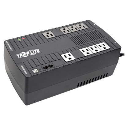 Picture of Tripp Lite 700VA UPS Battery Backup Surge Protector, AVR Automatic Voltage Regulation, 8-Outlet Uninterruptible Power Supply, Dataline Protection, 3-Year Warranty & $100,000 Insurance (AVR700U)