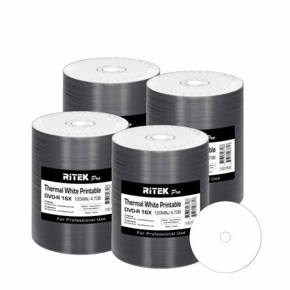 Picture of 400 Pack Ritek Pro (Professional Grade) DVD-R 16X 4.7GB AZO Dye (MID MXL RG04) White Thermal Hub Printable Blank Media Recordable Disc