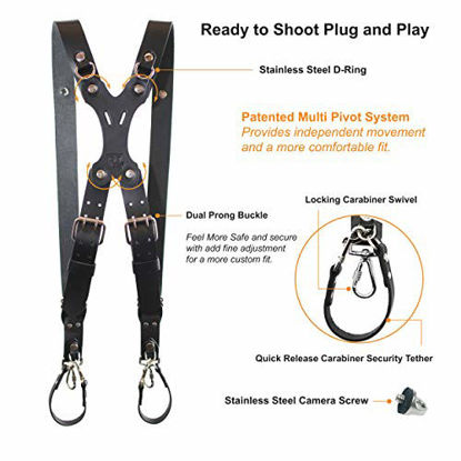 Picture of Rebel Dual Handmade Leather Camera Harness, Sling & Strap RL Handcrafts. DLSR, Mirrorless, Point & Shoot Made in The USA (X-Small, Black)