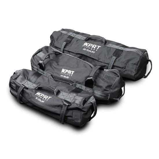 Picture of XPRT Fitness Workout Sandbag for Heavy Duty Workout Cross Training 7 Multi-positional Handles - Color Army Green/Black/Camo (Black Set of 3, Small+Medium+Large)
