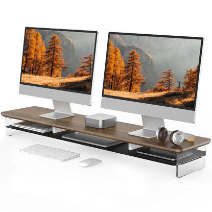 Picture of Fenge Acrylic Monitor Stand Riser, 42.5 Inches Acrylic Clear Dual Monitor Stand with Metal Storage, 2 Tier Acrylic Computer Riser for Desk, Clear Laptop Stand for PC, Laptop, Printer, TV