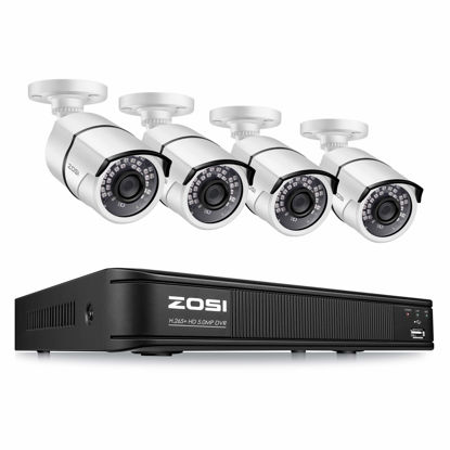 Picture of ZOSI 5MP Lite H.265+ Home Security Camera System, 8 Channel CCTV DVR Recorder and 4 x 1080P Bullet Camera Outdoor Indoor with 120ft Night Vision, Remote Access, Motion Alerts (No Hard Drive Include)