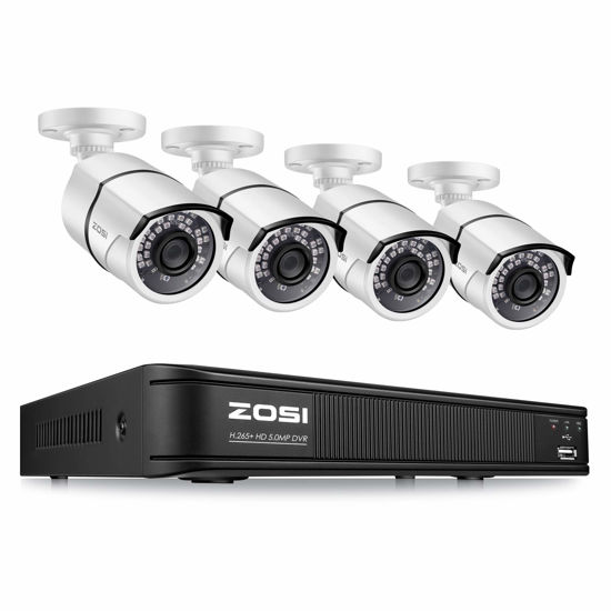 Picture of ZOSI 5MP Lite H.265+ Home Security Camera System, 8 Channel CCTV DVR Recorder and 4 x 1080P Bullet Camera Outdoor Indoor with 120ft Night Vision, Remote Access, Motion Alerts (No Hard Drive Include)