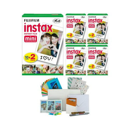 Picture of Fujifilm instax Mini Twin Film Pack (100 Exposures) Bundle with Instax Mini Storage Box, Hanging Frames and DIY Postcard Set (6 Items)