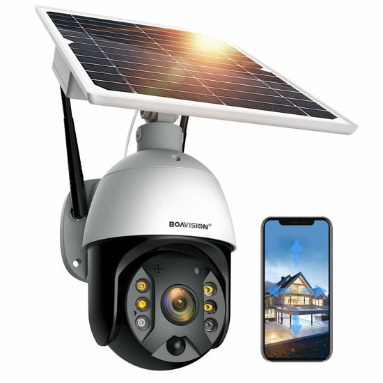 Picture of BOAVISION Outdoor Security Camera,Solar Powered Battery WiFi Camera Wirefree Outdoor 1080P Pan Tilt Wireless Camera PIR Motion 2 Way Audio Night Vision Cloud Storage S10