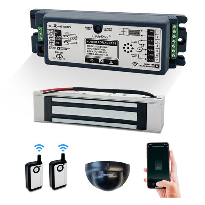 Picture of WiFi Access Control 400lb Holding Force Electic Magnetic Door Lock System Kit with Remote and Smartphone app Control, paired with WiFi Access Control Motion Sensor