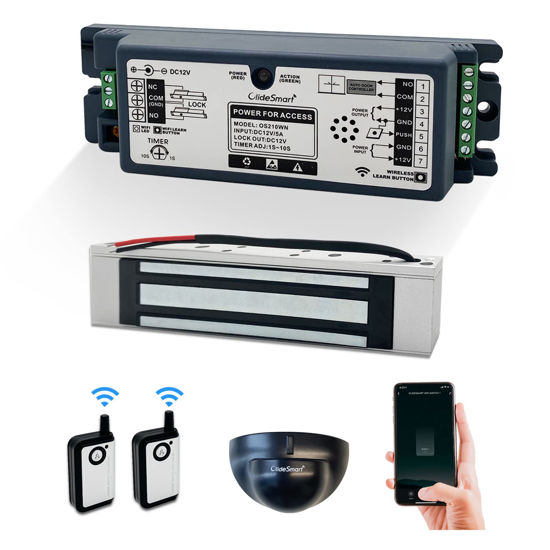 Picture of WiFi Access Control 400lb Holding Force Electic Magnetic Door Lock System Kit with Remote and Smartphone app Control, paired with WiFi Access Control Motion Sensor