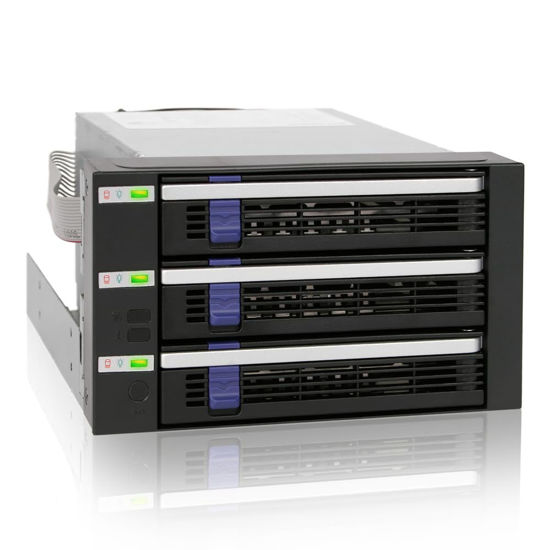 Picture of ICY DOCK 3 Bay 2.5”/ 3.5in SATA/SAS Hard Drive SSD Hot Swap Backplane Enclosure in 2X 5.25 Bay | FatCage MB153SP-B