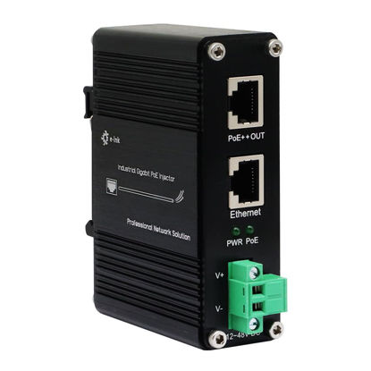 Picture of E-link Hardened Industrial Gigabit PoE++ Injector 48VDC Input PoE++ 60W up to 100 Meters Output DIN- Rail Wall Mount -40°C to 80°C IP40 5