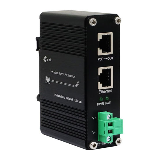 Picture of E-link Hardened Industrial Gigabit PoE++ Injector 48VDC Input PoE++ 60W up to 100 Meters Output DIN- Rail Wall Mount -40°C to 80°C IP40 5